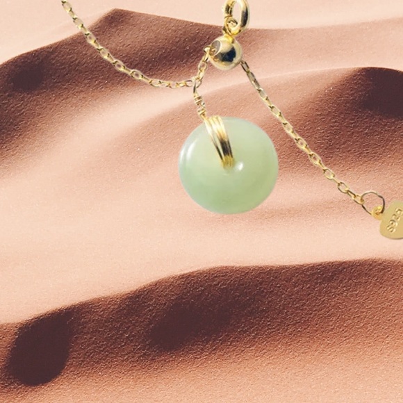 Green Jade 14kt Gold Real Sterling Silver Minimalist Necklace - Dainty - - Picture 12 of 12